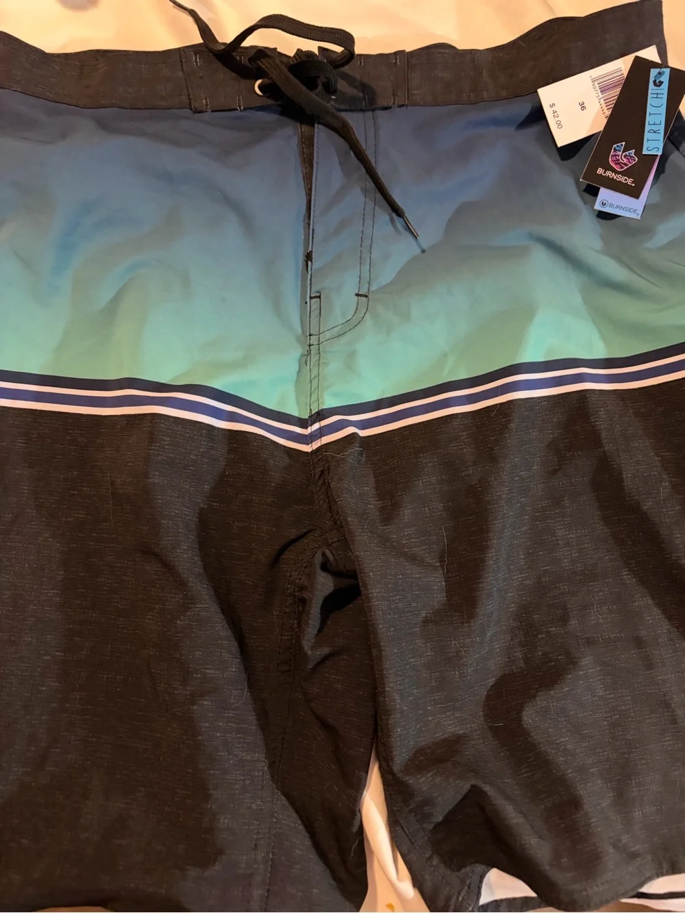 Burnside Black and Teal Gradient Men's Board Shorts Size 36 brand new with tags